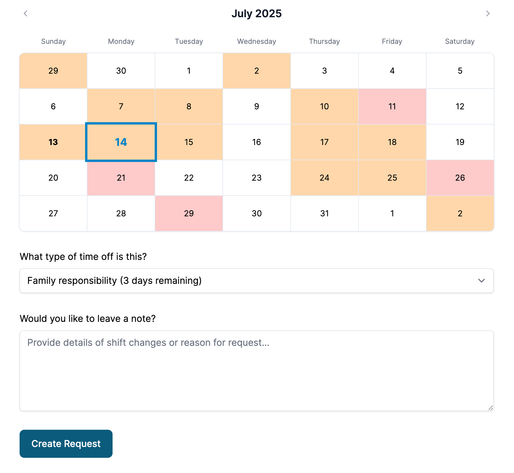 Add a time off request for vacation time