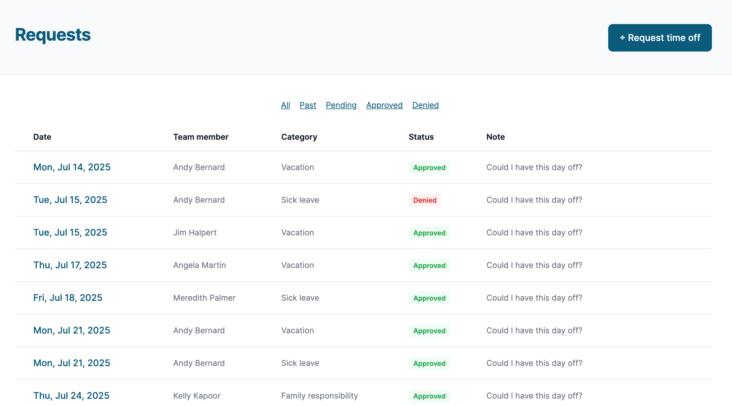 Add a time off request for vacation time
